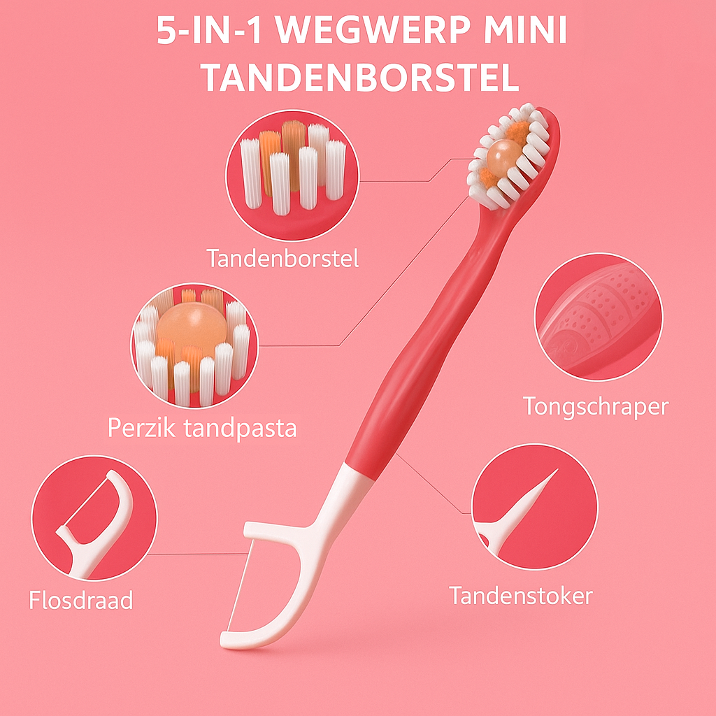 Perzik Swish™ | Mini 5-in-1 Tandenborstel
